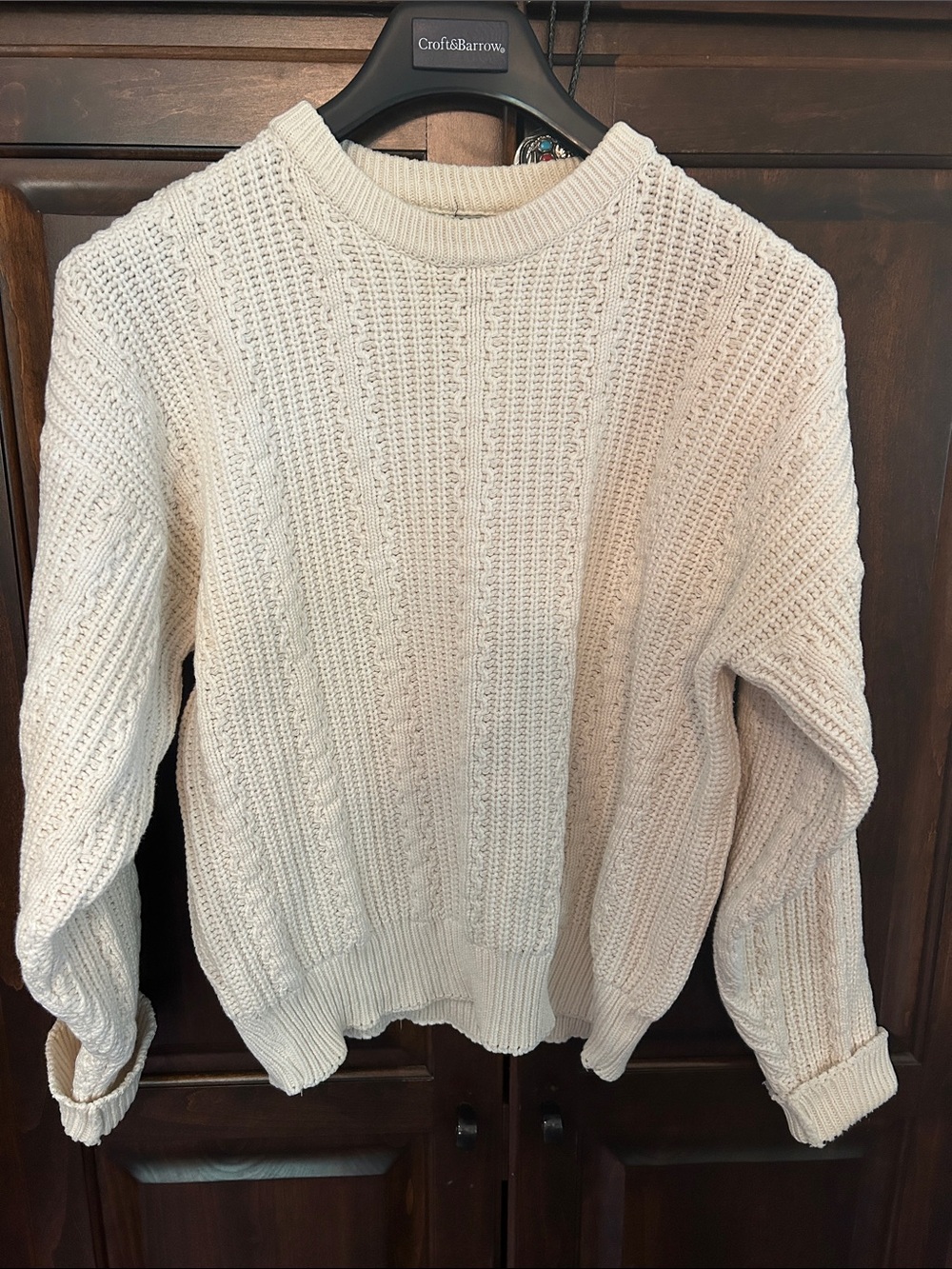 1990’s Christopher Hayes Sz M White Cream Cable-knit Crewneck Sweater